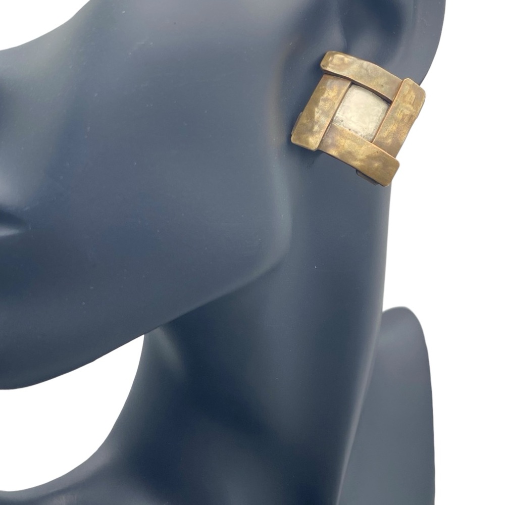Vintage Marjorie Baer (MB SF) Square Mixed Metal Brutalist Artisan Earrings